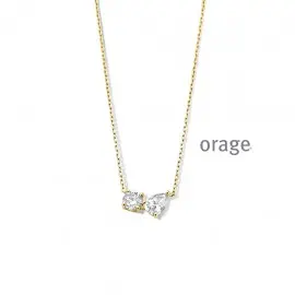 [AT160] Collier plaqué or jaune avec oxydes de zirconium rond et poire - 45cm (AT160)