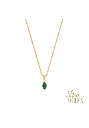 [LMG0672] 14K Or Jaune Collier trèfle zircon bleu
