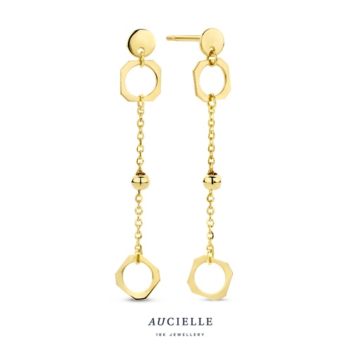 [AE0001B] Boucles d'oreilles Or Jaune 18K pendantes carré