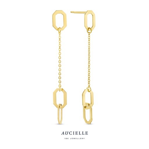 [AE0002B] Boucles d'oreilles Or Jaune 18K pendantes octagon