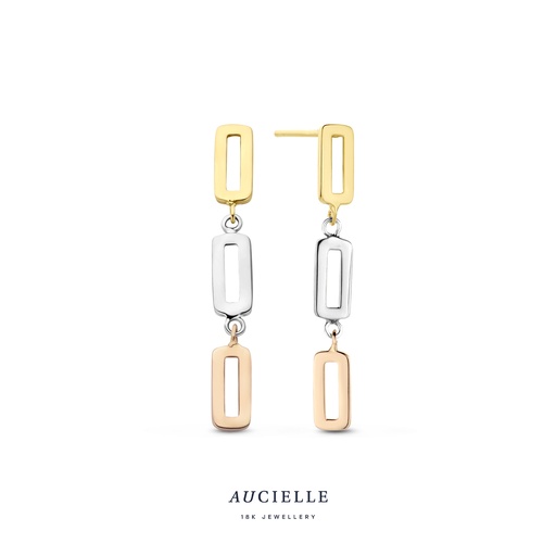 [AE0006L] Boucles d'oreilles Or tricolore pendantes rectangle