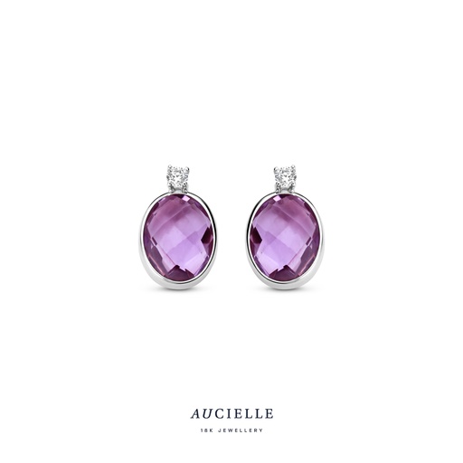 [AE0013W] Boucles d'oreilles Or Blanc 18K améthyste & Oxyde de zirconium