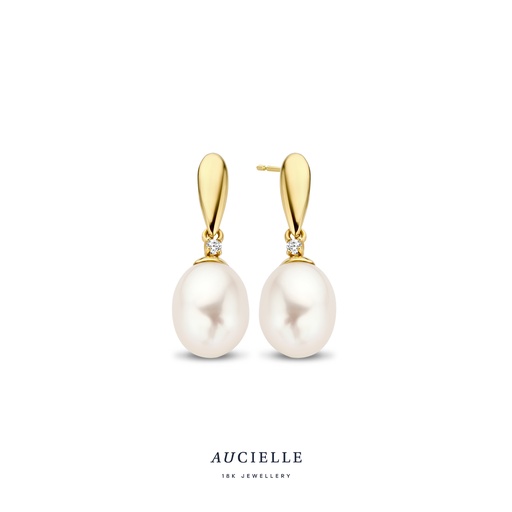 [AE0024C] Boucles d'oreilles Or Jaune 18K pendantes perles et Oxyde de zirconium