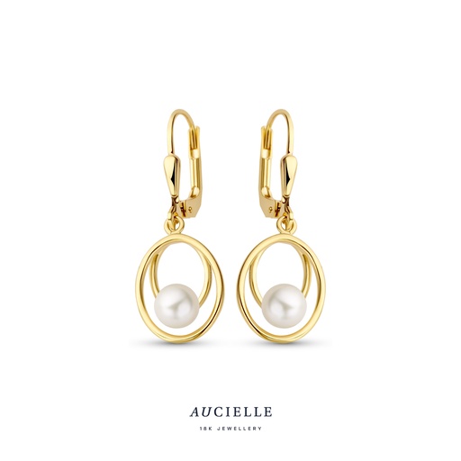 [AE0026C] Boucles d'oreilles Or Jaune 18K pendantes perles