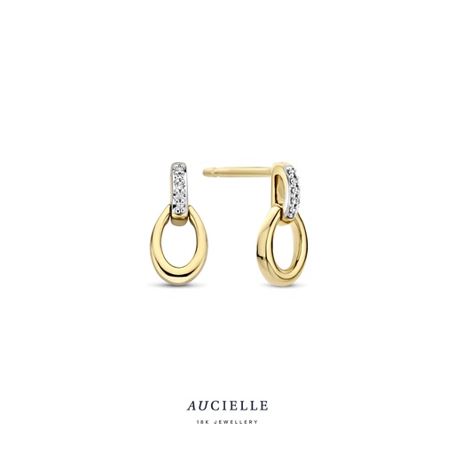 [AE0053D] Boucles d'oreilles pendantifs ovale Or Jaune 18K & diamant 0.01ct