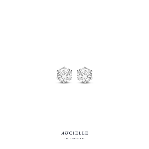 [AE0105W3] Boucles d'oreilles Or Blanc 18K Oxyde de zirconium 6 griffes 3,5mm