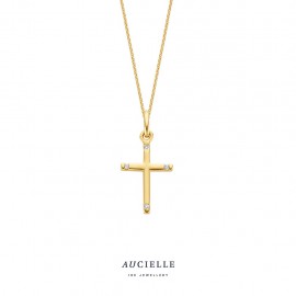 [AH0062D] Pendentif croix Or Jaune 18K et diamant de 0.020ct 15,5 x 9,5mm