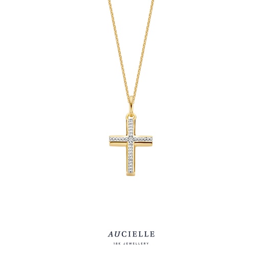 [AH0064D] Pendentif Or Jaune 18K croix et diamant de 0.070ct 13,5 x 9mm
