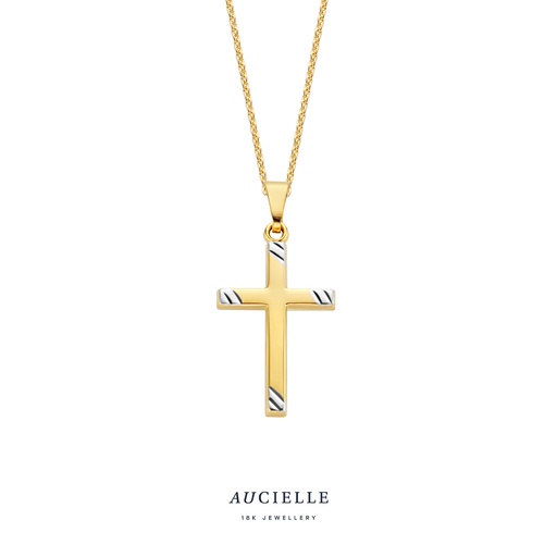 [AH0077L] Pendentif Or bicolore croix 19,5mmx13mm