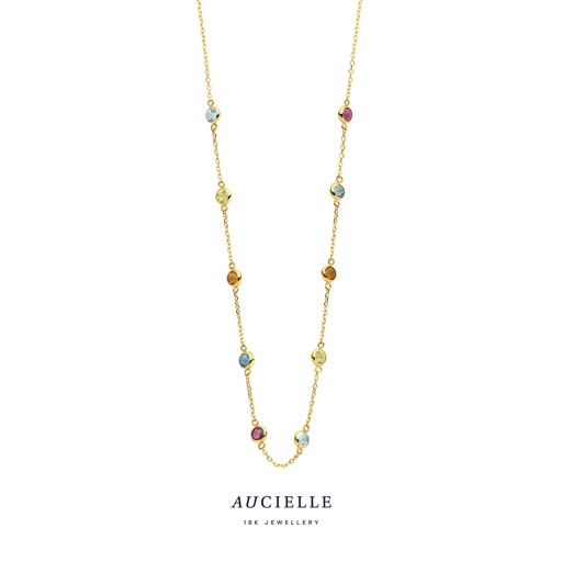 [AK0010C] Collier Or Jaune 18K avec Oxyde de zirconium multicolores 44cm