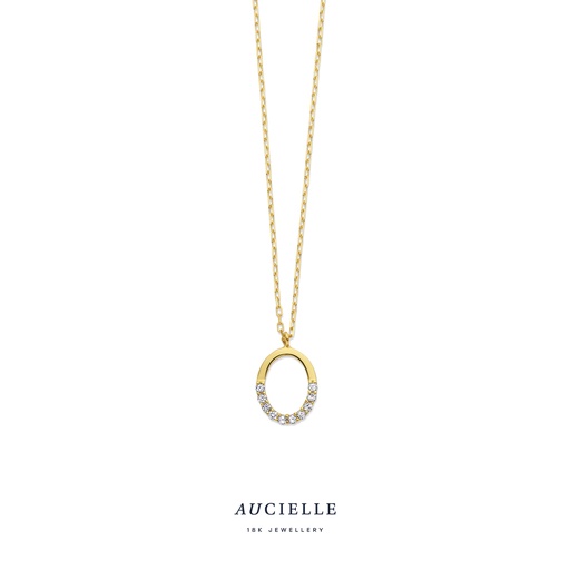 [AK0013C] Collier Or Jaune 18K Ovale Oxyde de zirconium 45cm
