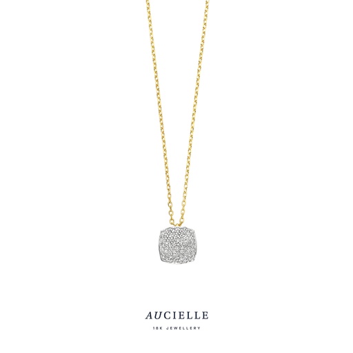 [AK0017D] Collier Or Jaune 18K carré pavé de diamants de 0.105ct - 45cm