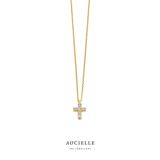 [AK0022D] Collier croix Or Jaune 18K avec diamants 0.05ct - 45cm