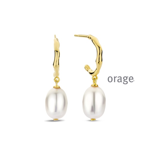 [BA128] Boucles d'oreilles pendantes, Perles d'eau douce, plaqué or jaune (BA128)