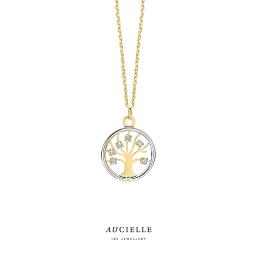 [AH0109M] Pendentif Arbre de Vie bicolore en Or Jaune et Blanc 18K et Oxyde de Zirconium