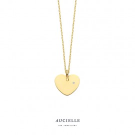 [AH0158D] Pendentif plaque coeur en Or Jaune 18K et Diamant de 0.005ct