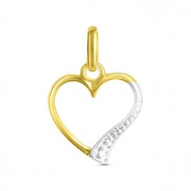 [AH0167L] Pendentif coeur bicolore en Or Jaune et Blanc 18K