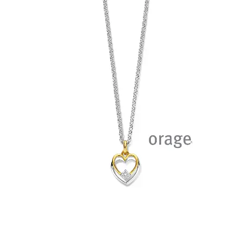 [BA219] Collier double coeur bicolore en argent rhodié, plaqué or et oxyde de zirconium 42cm (BA219)
