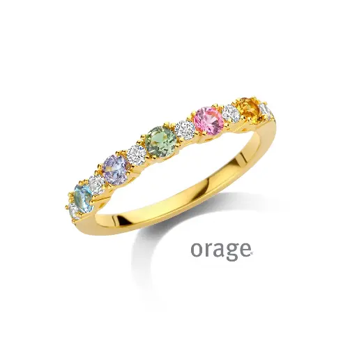 Bague plaqué or et oxydes de zirconium multicolores (50-58) (BA272)